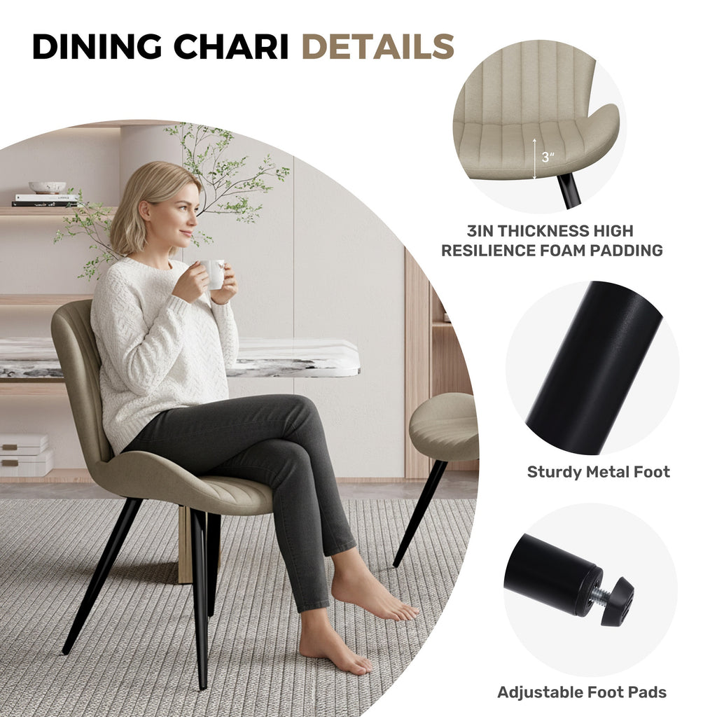 Set Of 2\u002F4 Dining Chairs, Boucle Upholstered Kitchen Chairs with Curved Backrest & Metal Legs