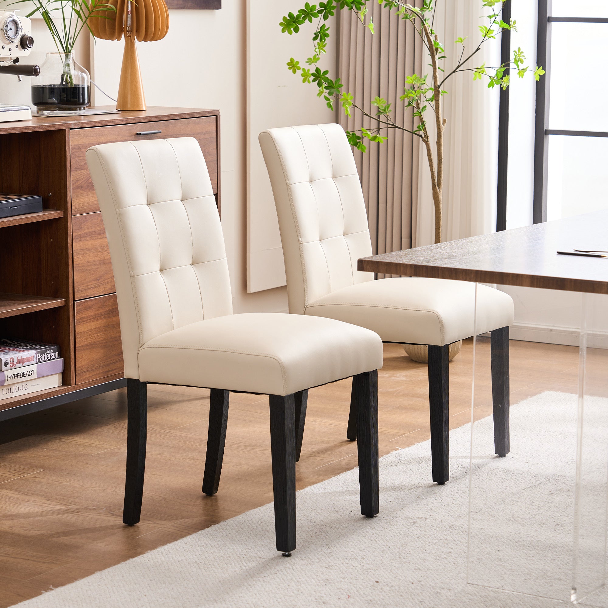 Set of 2 Faux PU Leather Upholstered Dining Chairs for Home Kitchen Living Room