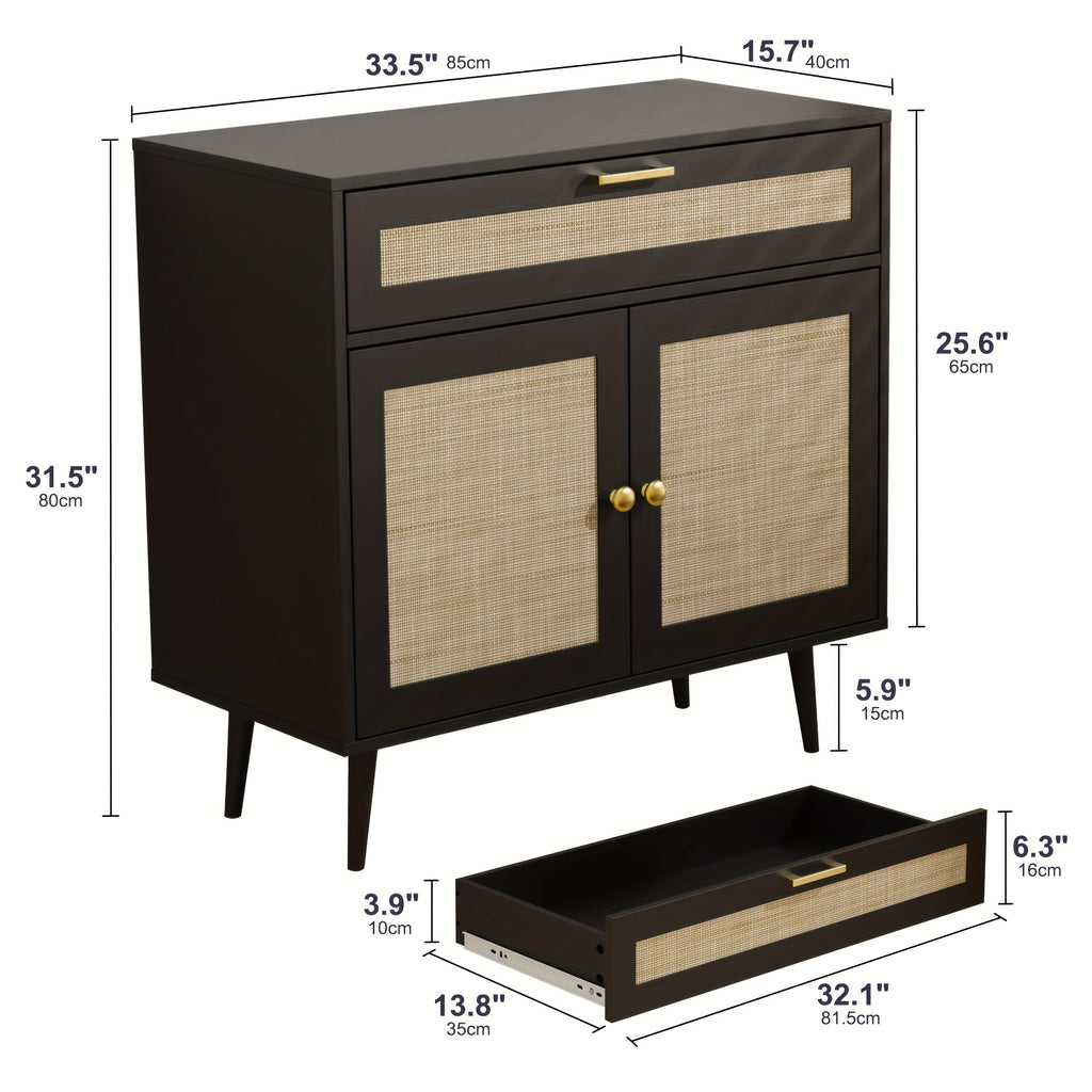 MHOM Rattan Buffet Sideboard Cabinet with Storage, Boho Kitchen Cabinet with Drawer & 2 Doors