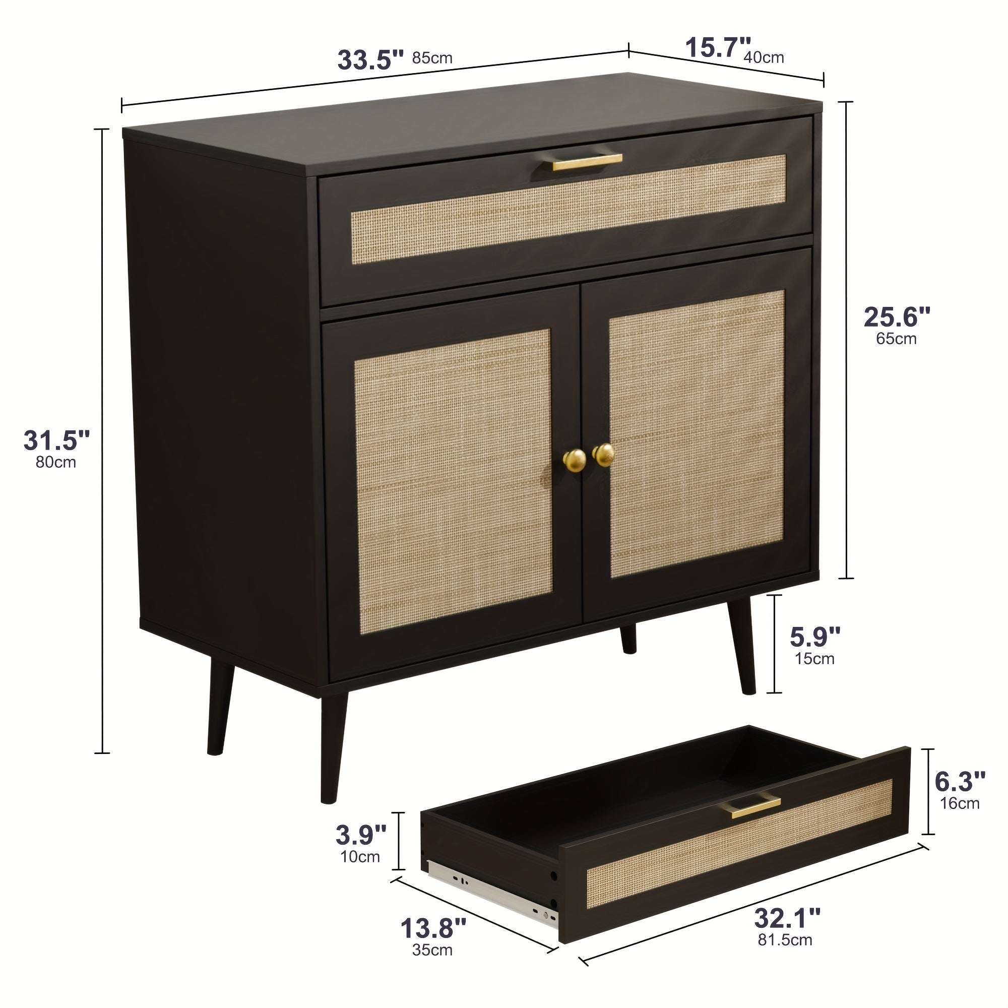 MHOM Rattan Buffet Sideboard Cabinet with Storage, Boho Kitchen Cabinet with Drawer & 2 Doors