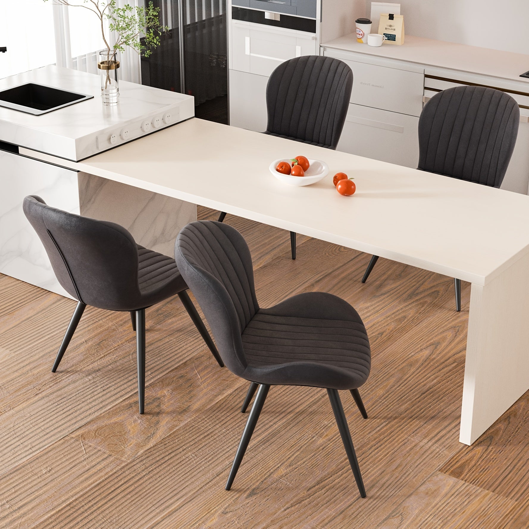 Set Of 2\u002F4 Dining Chairs, Boucle Upholstered Kitchen Chairs with Curved Backrest & Metal Legs